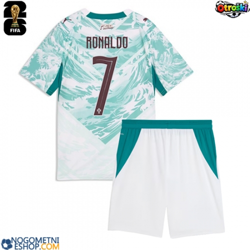 Otroški Nogometni dresi Portugalska Cristiano Ronaldo #7 Gostujoči SP 2026 Kratek Rokav (+ Kratke hlače)